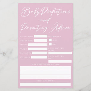 Cute Pink Baby Shower Predictions Advice Card