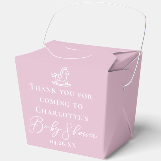 Cute Pink Baby Shower Rocking Horse Fortune Favour Box (Front)