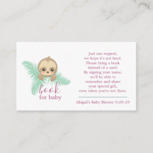 Cute Pink Baby Sloth Book Request Baby Shower Enclosure Card