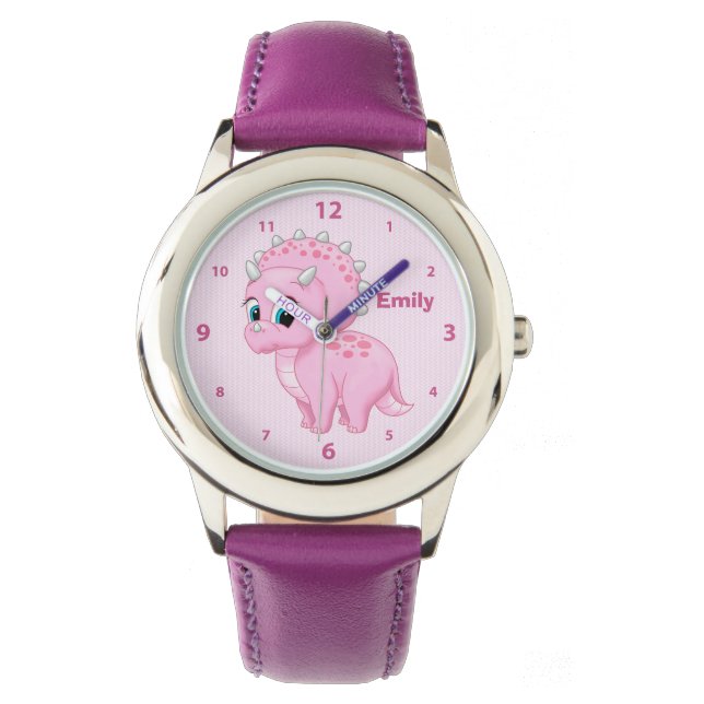 Cute Pink Baby Triceratops Dinosaur Watch (Front)