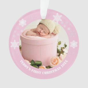 Cute pink baby's first christmas  ornament