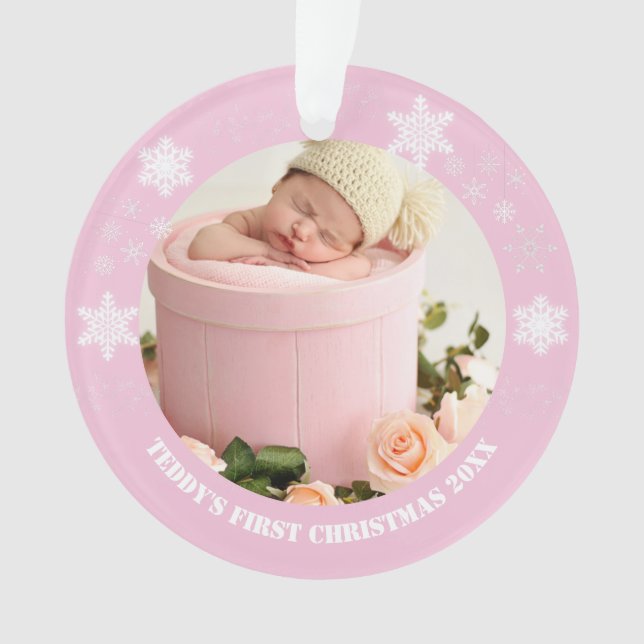 Cute pink baby's first christmas  ornament (Front)