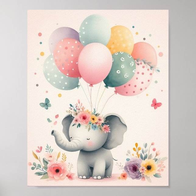 Cute Pink Background Elephant  Poster (Front)