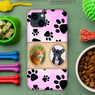 Cute Pink background with paws, custom pet photo iPhone 13 Case