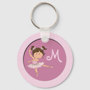 Cute Pink Ballerina 1 Custom Monogram Key Ring