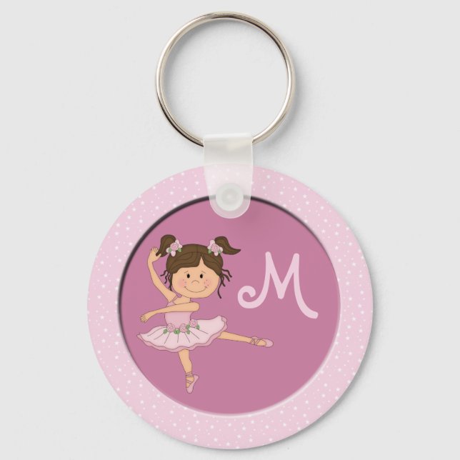 Cute Pink Ballerina 1 Custom Monogram Key Ring (Front)