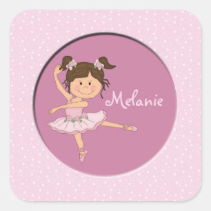 Cute Pink Ballerina 1 Custom Name Square Sticker