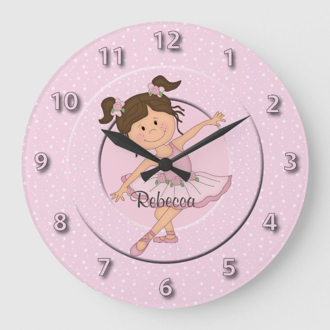 Cute Pink Ballerina 2 Large Clock (Front)