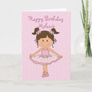 Cute Pink Ballerina 3 Happy Birthday Card