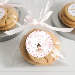 Cute pink ballerina and balloon birthday thank you classic round sticker