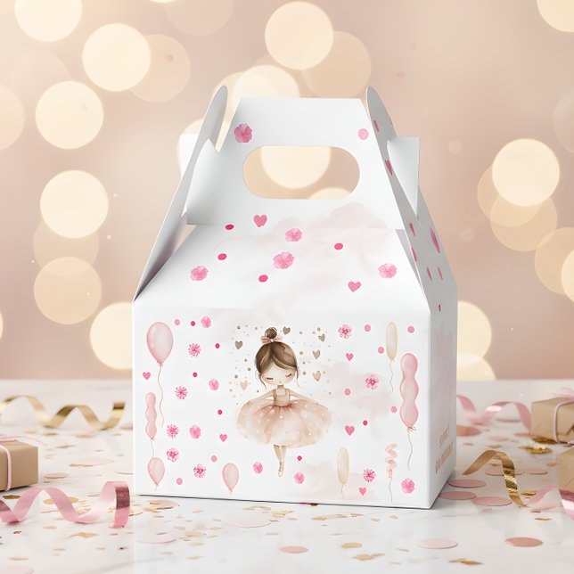 Cute pink ballerina and balloons birthday favour box (Creator Uploaded)