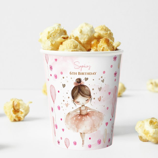 Cute pink ballerina and balloons birthday paper cups (Creator Uploaded)