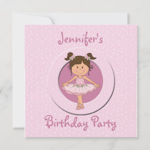 Cute Pink Ballerina Birthday Party Invitation