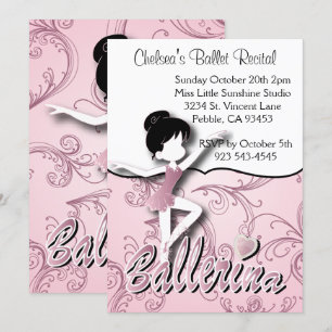 Cute Pink Ballerina Girl   Ballet Dance Recital Invitation