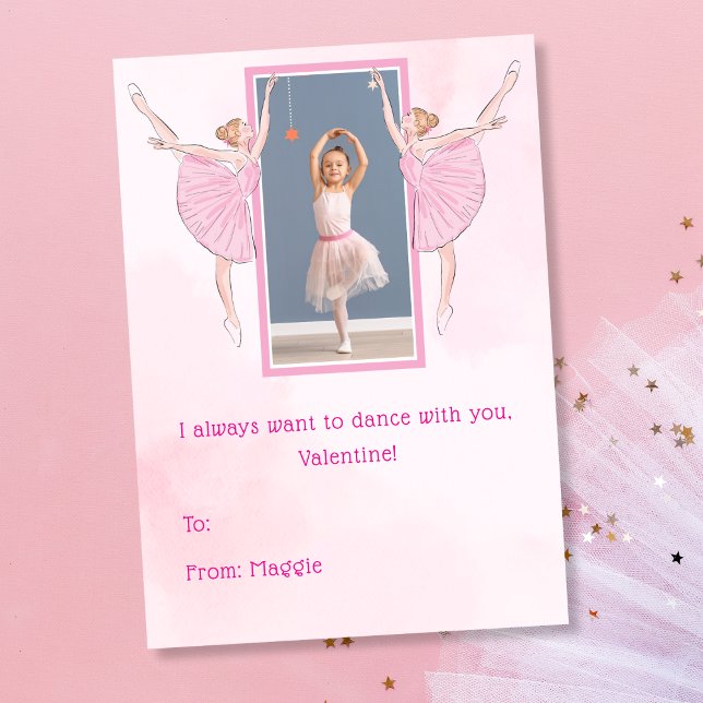 Cute Pink Ballerina Kids Classroom Valentine's Day Holiday Card (Creator Uploaded)