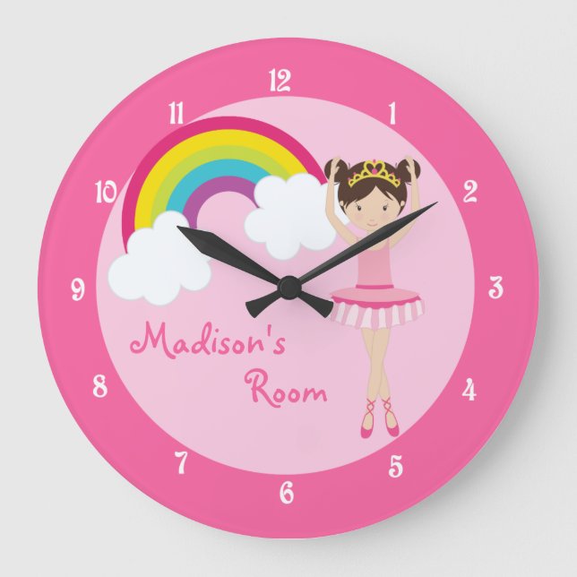 Cute Pink Ballerina Large Clock (Front)