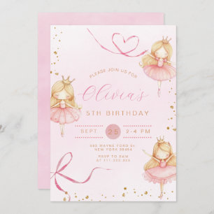 Cute Pink Ballerina Princess Girl Birthday Invitation