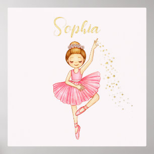 Cute Pink Ballerina Star Dust Nursery Foil Prints