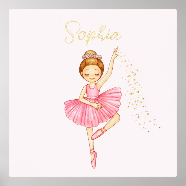 Cute Pink Ballerina Star Dust Nursery  Foil Prints (Front)