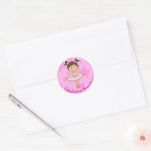 Cute Pink Ballerina Stars and Stripes Birthday Classic Round Sticker
