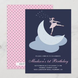 Cute Pink Ballet Girl Ballerina Birthday Party Invitation