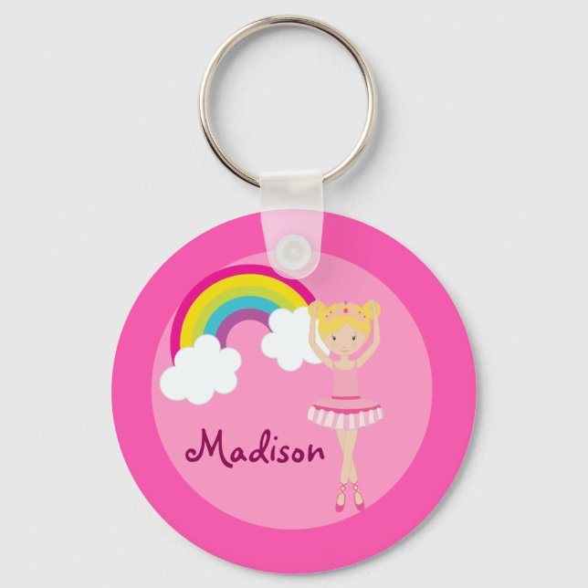 Cute Pink Ballet Girl Custom Key Ring (Front)