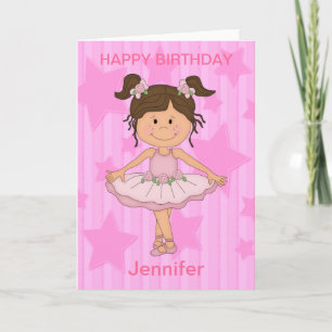 Cute Pink Ballet Girl On Stars and Stripes Card