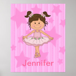 Cute Pink Ballet Girl On Stars and Stripes Poster