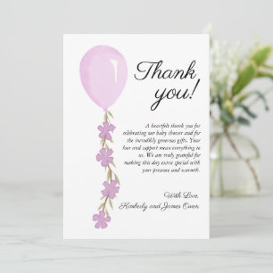 Cute Pink Balloon Baby Shower  Thank You Card