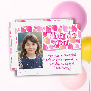 Cute Pink Balloons Girly Photo Birthday Thank You Postcard
