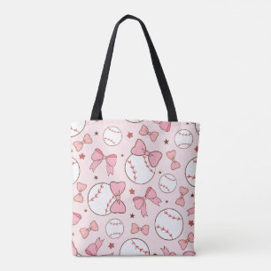 Cute Pink Baseball & Bows Tote Bag – Softball