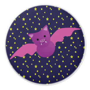 Cute Pink Bat Ceramic Knob