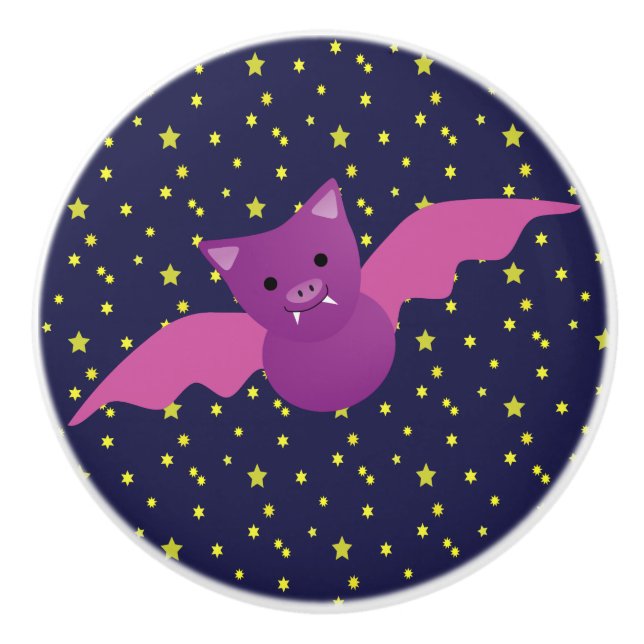 Cute Pink Bat Ceramic Knob (Front)