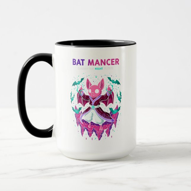 Cute Pink Bat Mancer Wizard Summoning Spooky Bats Mug (Left)