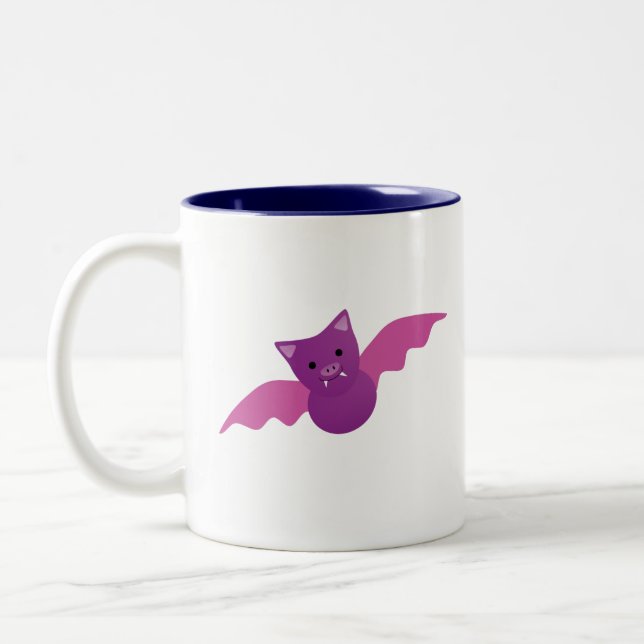 Cute Pink Bat Two-Tone Coffee Mug (Left)