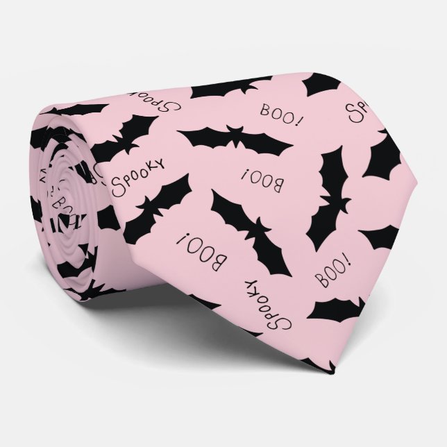 Cute Pink Bats Halloween Party Tie (Rolled)