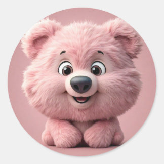 Cute Pink Bear Classic Round Sticker