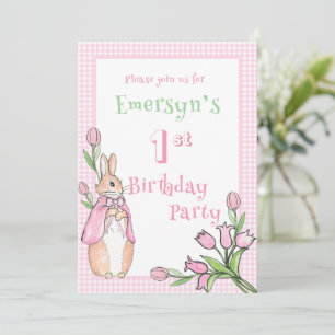 Cute Pink Beatrix Potter 1st First Birthday Party  Invitation