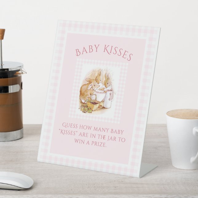 Cute Pink Beatrix Potter Baby Shower Pedestal Sign (In SItu)
