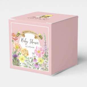 Cute Pink Bee and Wildflower Baby Shower Keepsake Favour Box