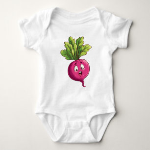 Cute Pink Beet Cartoon with Funny Expression Baby Bodysuit