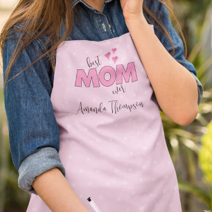 Cute Pink Best Mum Whimsical Typography Heart  Apron