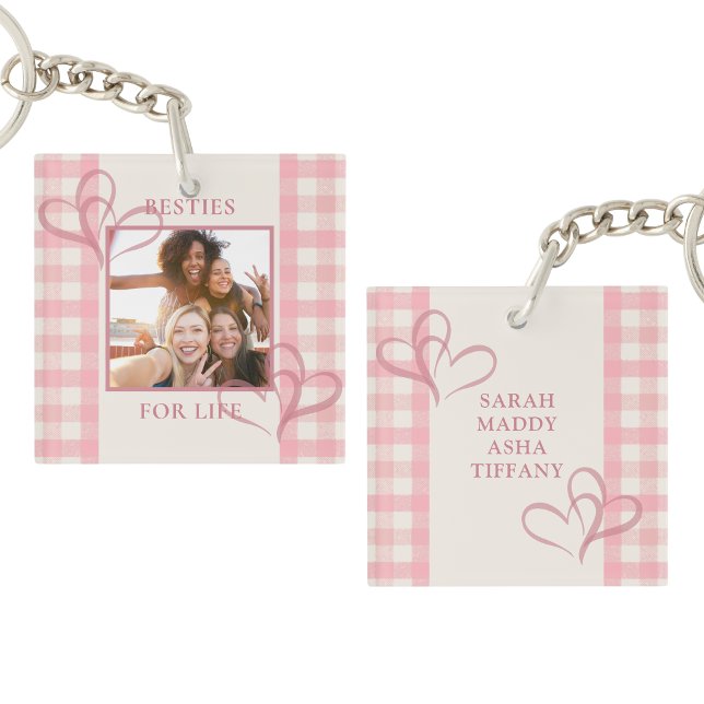 Cute Pink Besties For Life Photo Galentines Day Key Ring (Creator Uploaded)