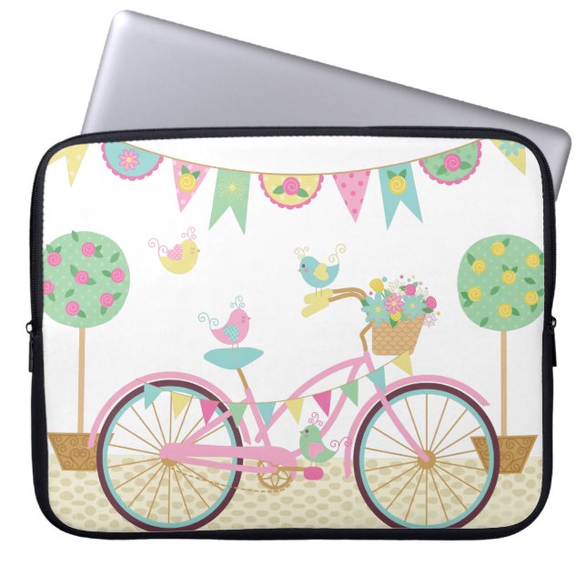 Cute Pink Bicycle Laptop Sleeve (Front)