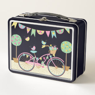 Cute Pink Bicycle Metal Lunch Box