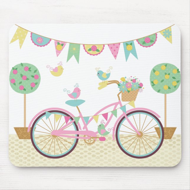 Cute Pink Bicycle Mouse Pad (Front)