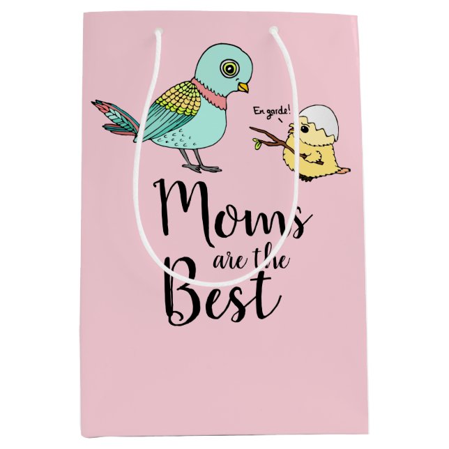 Cute Pink Bird Cartoon Best Mum Happy Mother's Day Medium Gift Bag (Front)