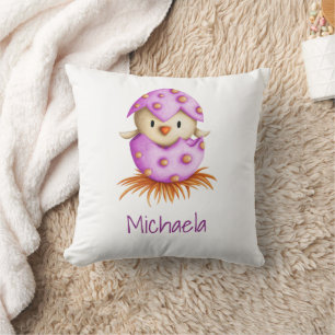 Cute Pink Bird Girl Nursery Cushion