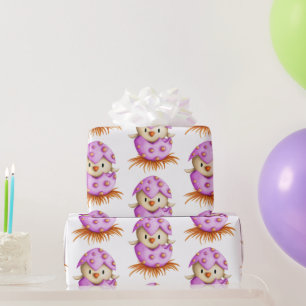 Cute Pink Bird Hatching Girl Baby Shower Wrapping Paper