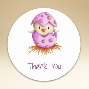Cute Pink Bird Nest Thank You  Classic Round Sticker